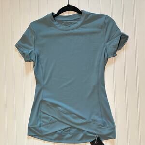 AKEWEI Women Teal Stretch Workout Tunic Tee Short Sleeve Athletic Top Size S NWT